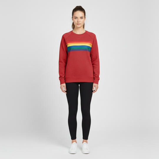 Noor | Dames Sweatshirt Regenboog Strepen Rood Larenza.nl