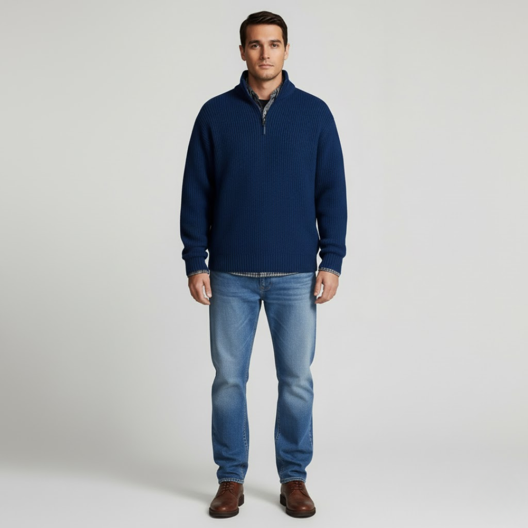 Noud | Heren Trui Gebreide Pullover Donkerblauw Larenza.nl