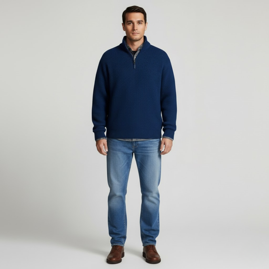 Noud | Heren Trui Gebreide Pullover Donkerblauw Larenza.nl
