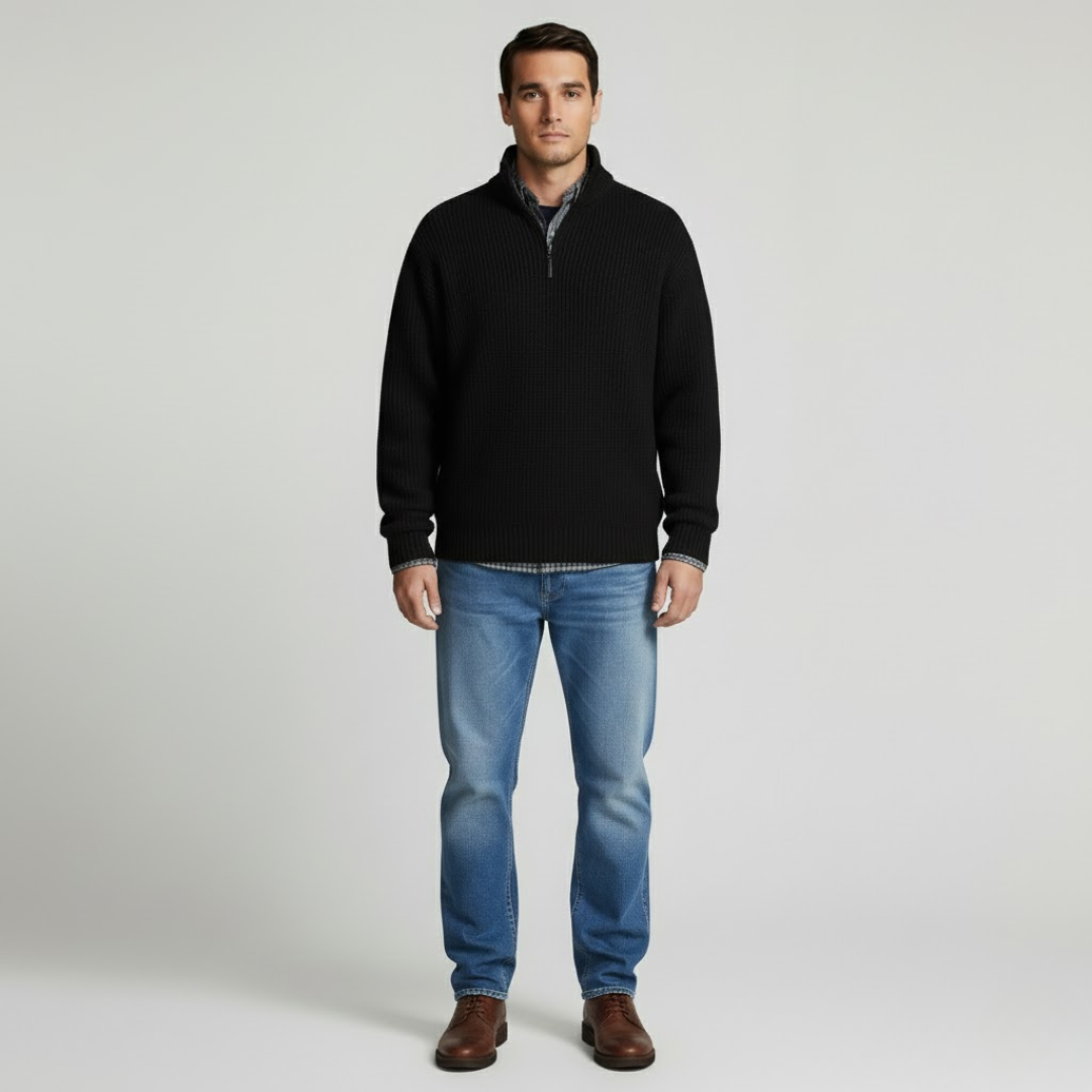 Noud | Heren Trui Gebreide Pullover Zwart Larenza.nl