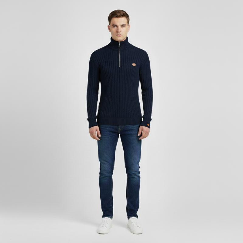 Quinten | Herensweater met halve rits Blauw Larenza.nl