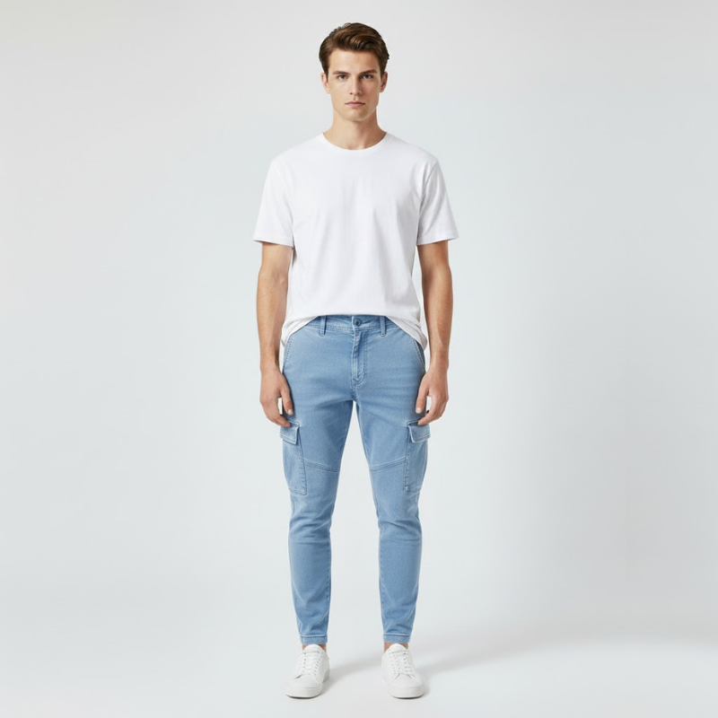 Rens | Heren Cargo Broek Lichtblauw Larenza.nl