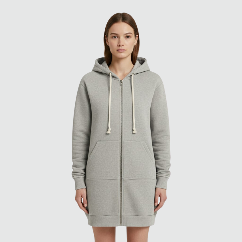 Roos | Dames Longline Hoodie met Rits Grijs Larenza.nl