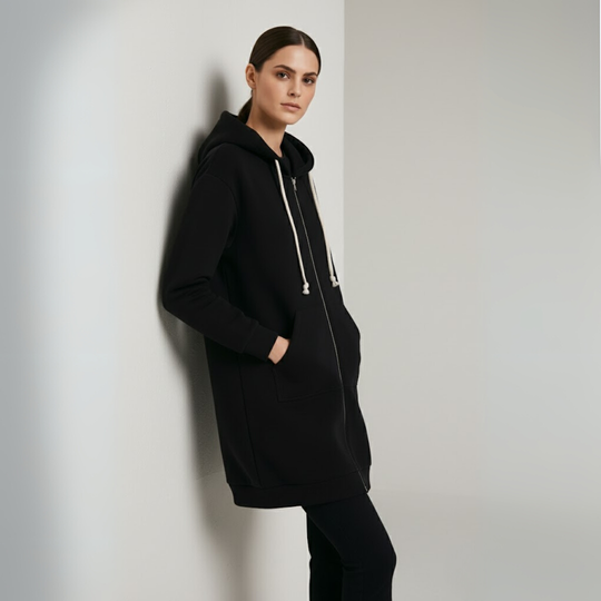 Roos | Dames Longline Hoodie met Rits Larenza.nl