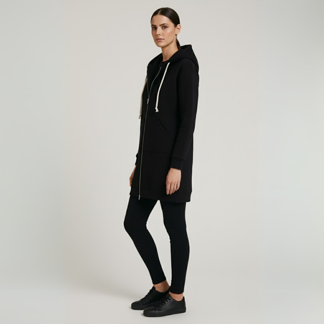 Roos | Dames Longline Hoodie met Rits Larenza.nl