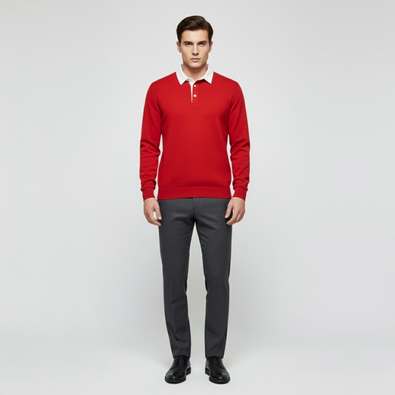 Stefan | Heren Lange Mouw Polo Rood Larenza.nl