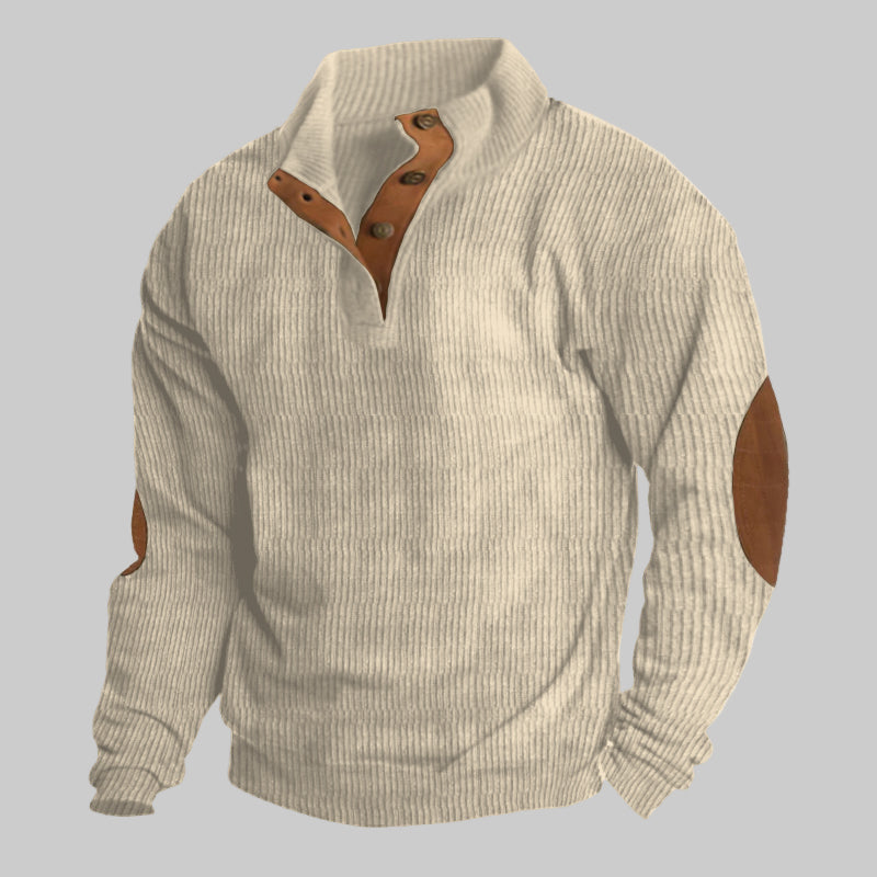 Bram | Heren Trui Henley Geribbeld met Elleboogstukken Larenza.nl