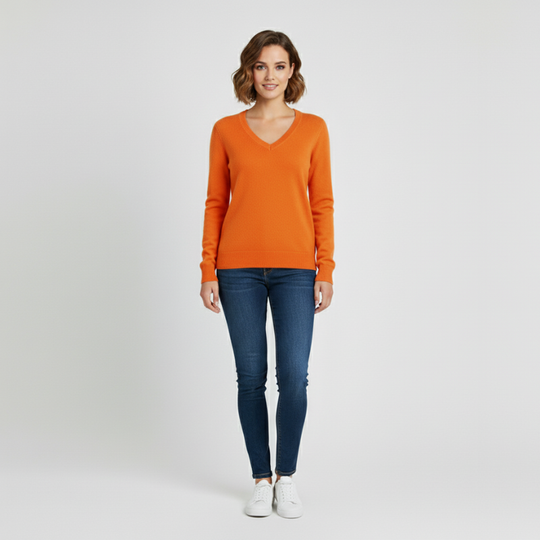 Tess | Dames Gebreide Trui Pullover Oranje Larenza.nl