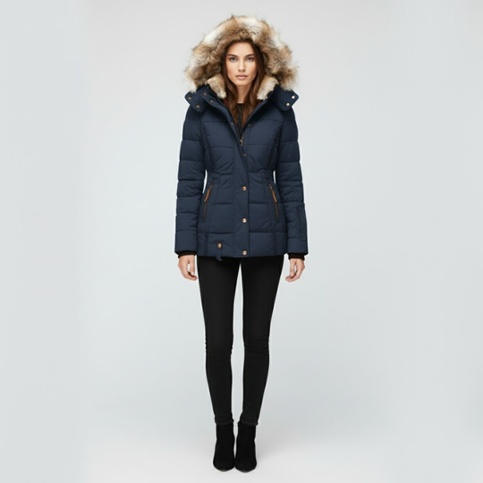 Tessa | Dames Winterjas Slim Fit Met Capuchon Blauw Larenza.nl