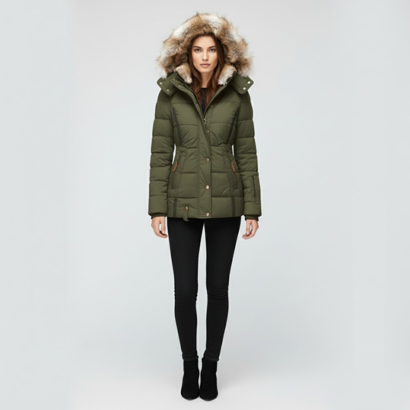 Tessa | Dames Winterjas Slim Fit Met Capuchon Groen Larenza.nl