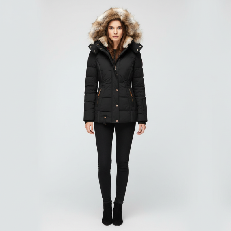 Tessa | Dames Winterjas Slim Fit Met Capuchon Zwart Larenza.nl