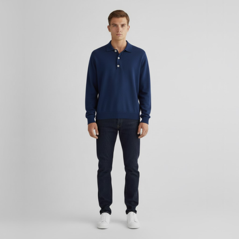 Thijs | Heren Polotrui met Knoopsluiting Blauw Larenza.nl