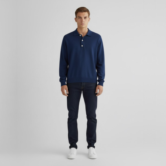 Thijs | Heren Polotrui met Knoopsluiting Blauw Larenza.nl