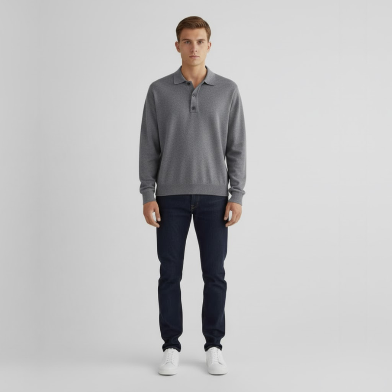 Thijs | Heren Polotrui met Knoopsluiting Grijs Larenza.nl