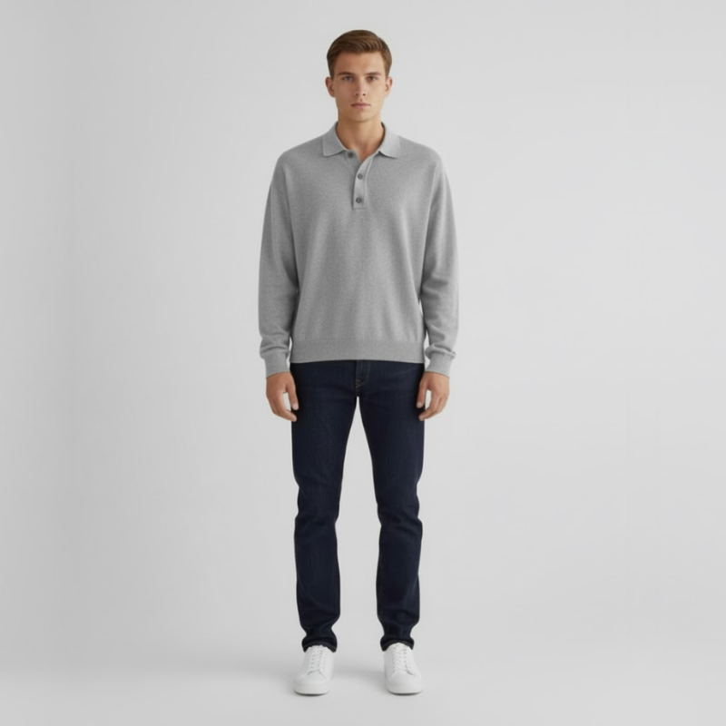 Thijs | Heren Polotrui met Knoopsluiting Lichtgrijs Larenza.nl
