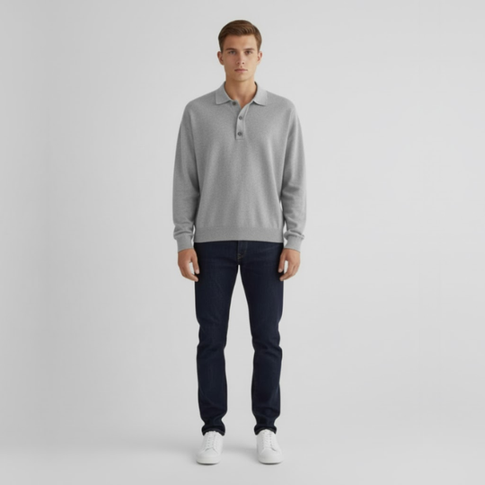 Thijs | Heren Polotrui met Knoopsluiting Lichtgrijs Larenza.nl