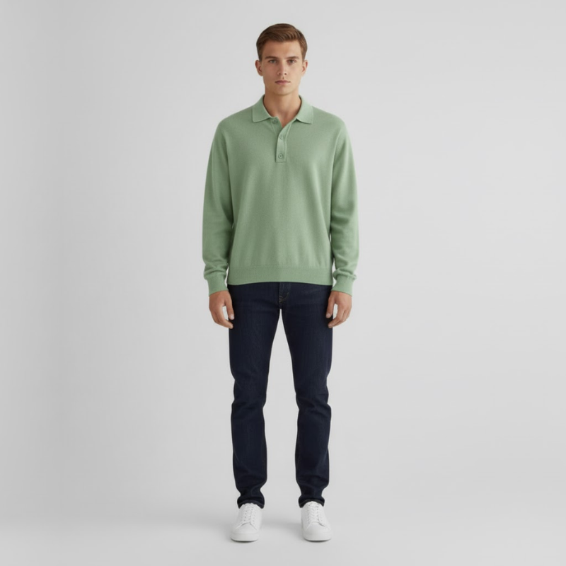 Thijs | Heren Polotrui met Knoopsluiting Lichtgroen Larenza.nl
