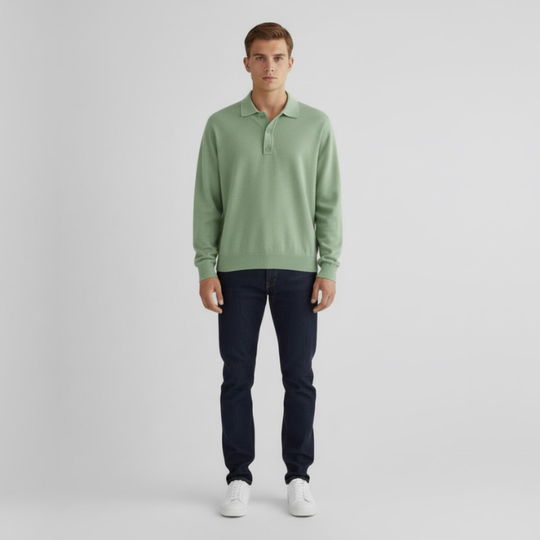Thijs | Heren Polotrui met Knoopsluiting Lichtgroen Larenza.nl