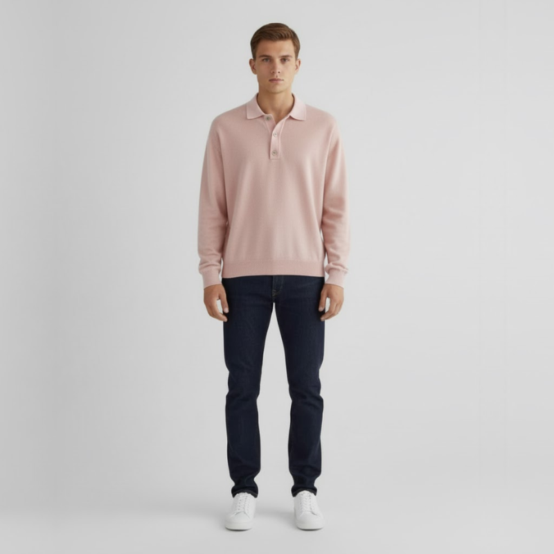 Thijs | Heren Polotrui met Knoopsluiting Roze Larenza.nl