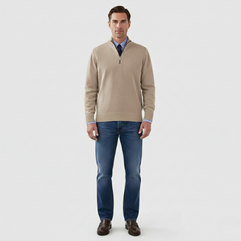 Wout | Heren Half Zip Trui Beige Larenza.nl