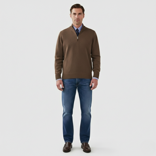 Wout | Heren Half Zip Trui Bruin Larenza.nl