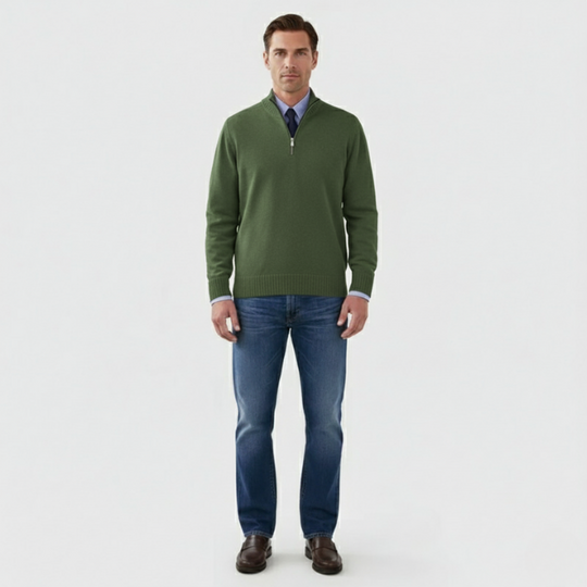 Wout | Heren Half Zip Trui Donkergroen Larenza.nl