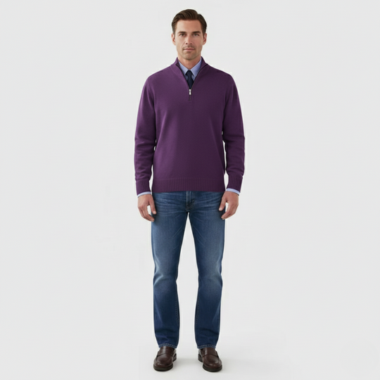 Wout | Heren Half Zip Trui Donkerpaars Larenza.nl