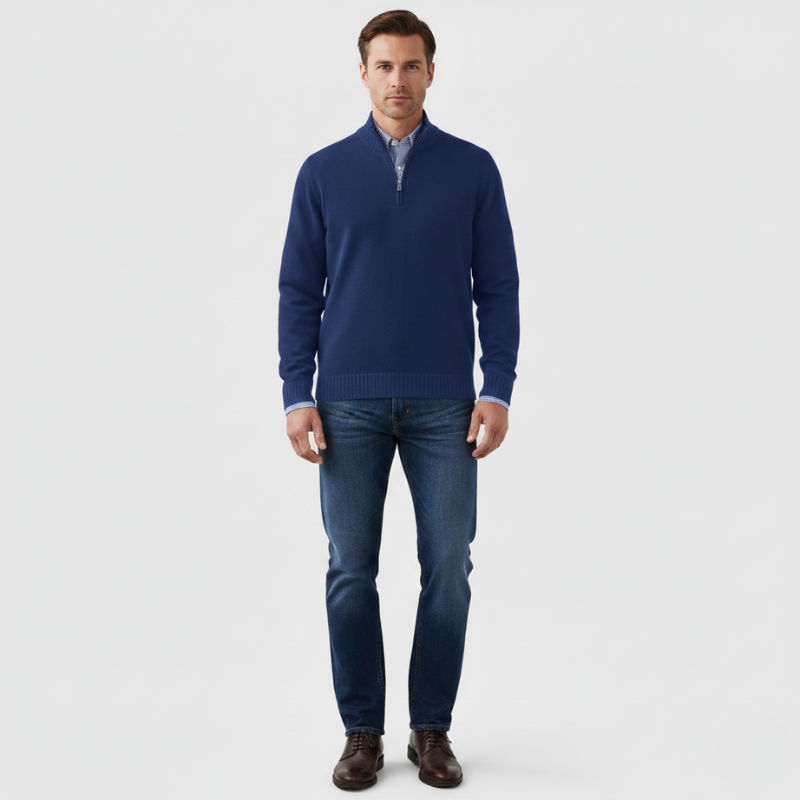 Wout | Heren Half Zip Trui Marineblauw Larenza.nl