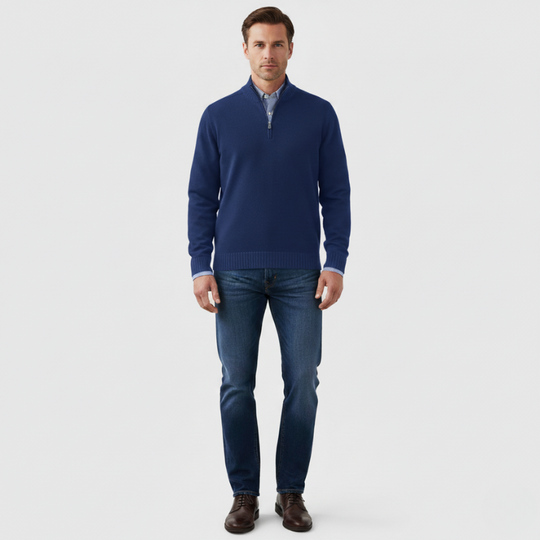 Wout | Heren Half Zip Trui Marineblauw Larenza.nl