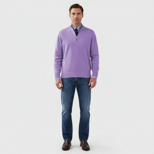 Wout | Heren Half Zip Trui Paars Larenza.nl