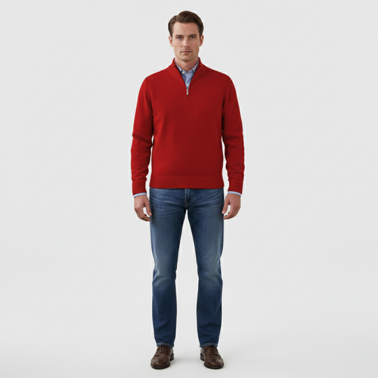 Wout | Heren Half Zip Trui Rood Larenza.nl