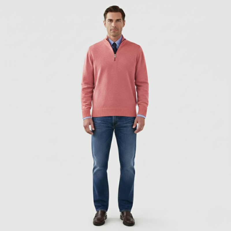 Wout | Heren Half Zip Trui Roze Larenza.nl