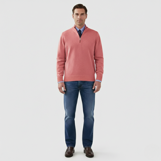 Wout | Heren Half Zip Trui Roze Larenza.nl