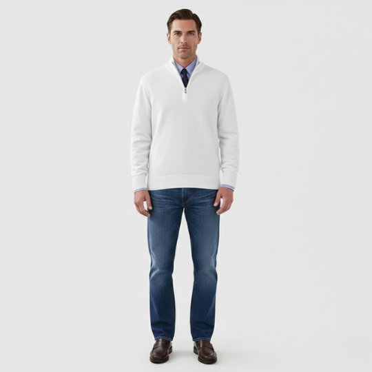 Wout | Heren Half Zip Trui Wit Larenza.nl