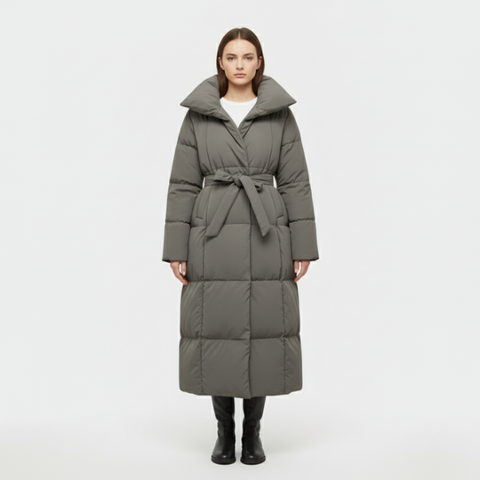 Yara | Wintermantel Dames Lang Met Riem Grijs Larenza.nl