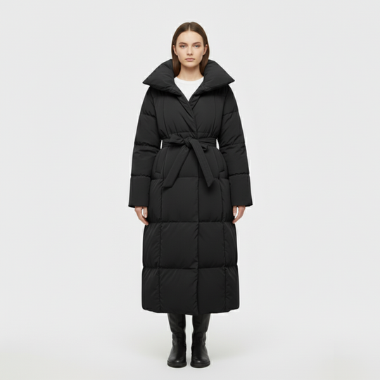 Yara | Wintermantel Dames Lang Met Riem Zwart Larenza.nl