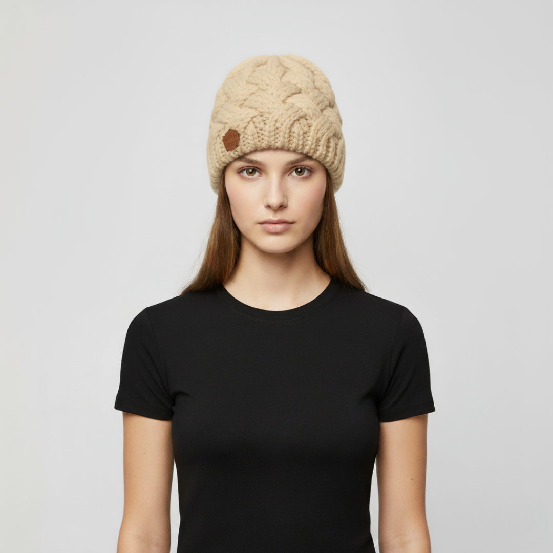 Zoë | Dames Wintermuts Gebreid Beige Larenza.nl