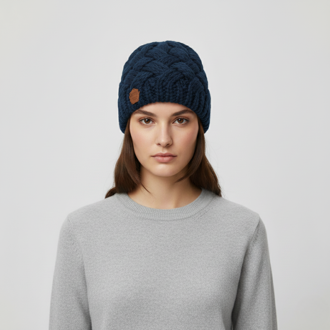 Zoë | Dames Wintermuts Gebreid Blauw Larenza.nl