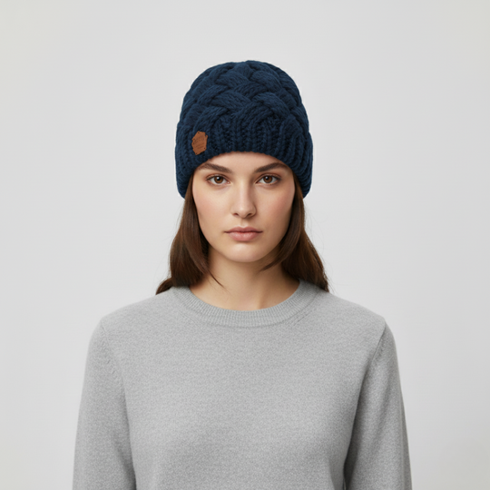 Zoë | Dames Wintermuts Gebreid Blauw Larenza.nl
