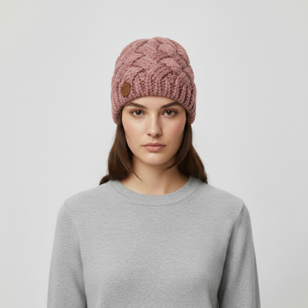 Zoë | Dames Wintermuts Gebreid Roze Larenza.nl