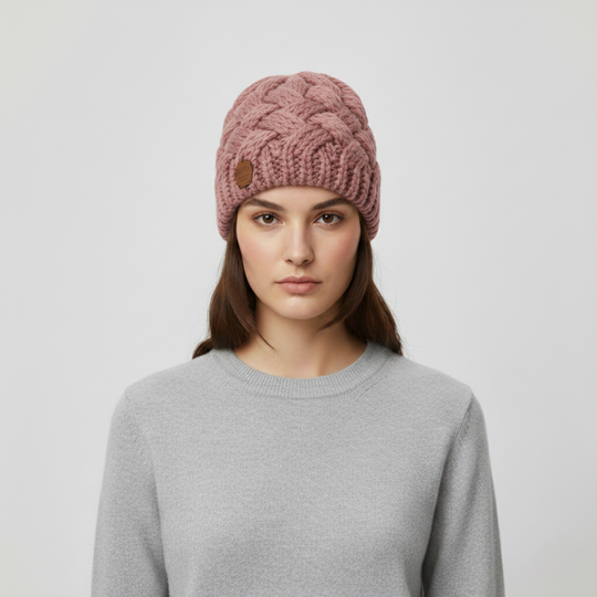 Zoë | Dames Wintermuts Gebreid Roze Larenza.nl